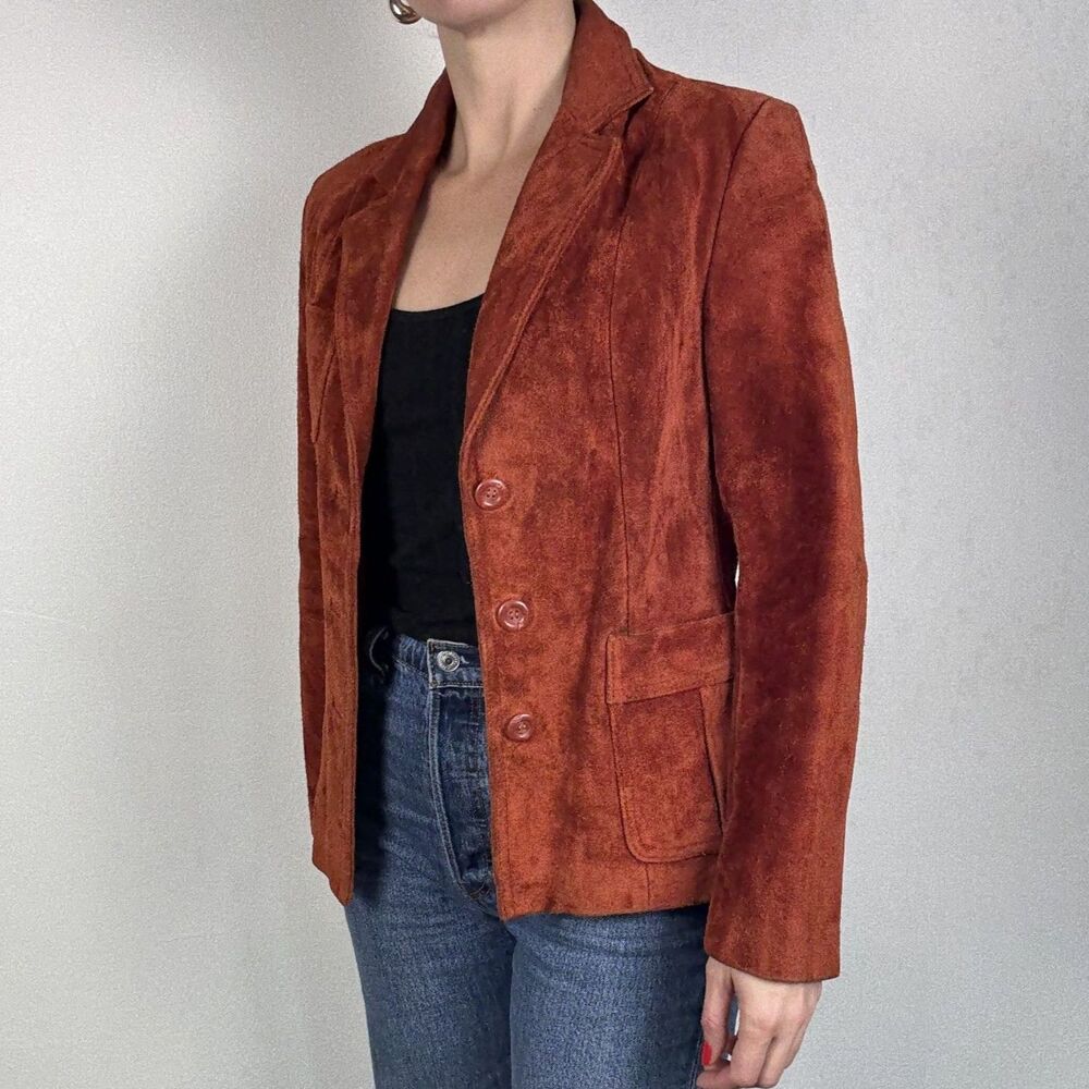 Vintage 70s Rust Orange Suede Leather Blazer Jacket Trappeur Korea - Picture 11 of 15